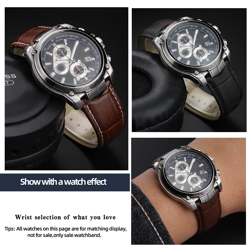 سوار ساعة رجالي من الجلد المقعر المعدل ، سوار من جلد البقر ، يناسب سلسلة كاسيو Edifice ، من من من من من من من من 2022 ،