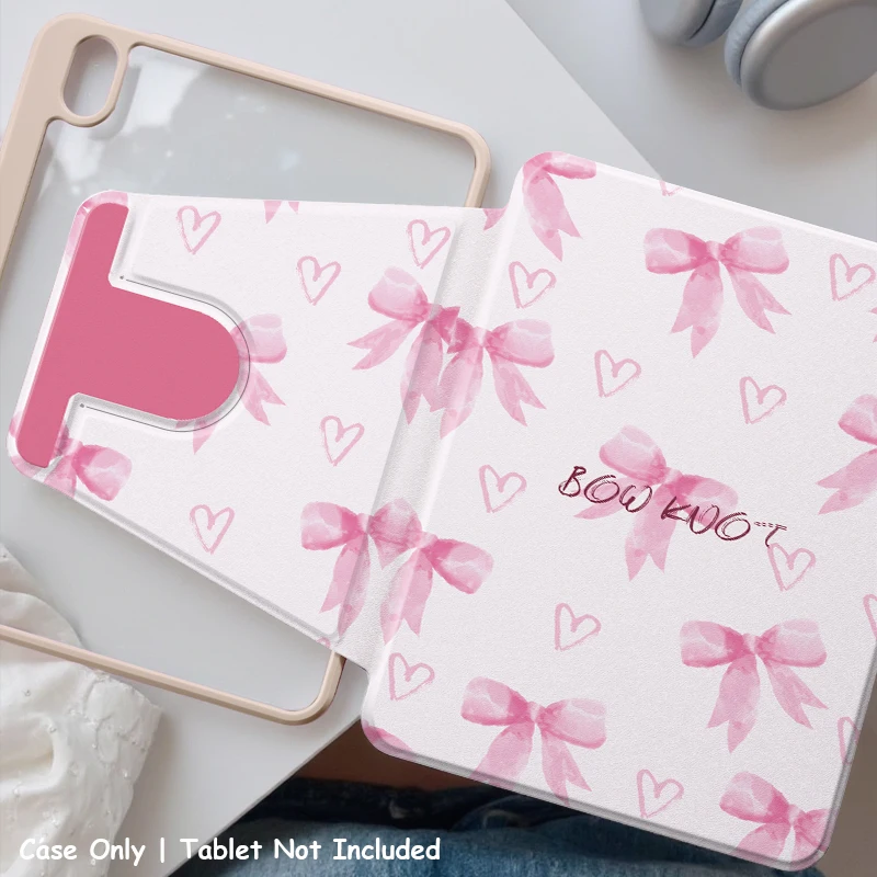 360° Rotating Stand Case for iPad 5/6th 7/8/9th Gen Air3 Pro 11 Clear Acrylic Pink Frame Auto Sleep Pencil Holder Slim Cover - view 2