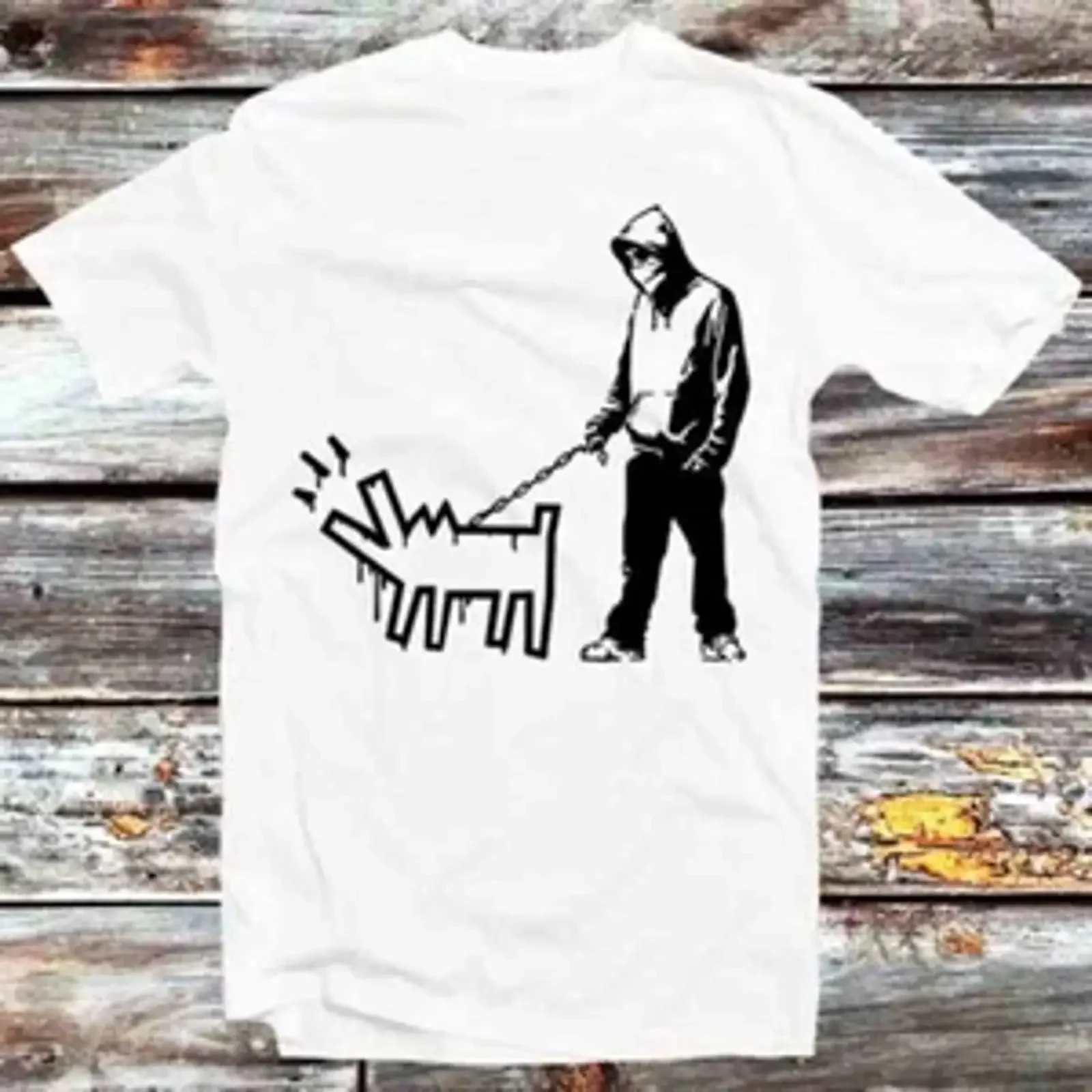Banksy Thug with a Barking Dog T Shirt B1234 vintage Washed homme Casual Slightly Comfortable Top For Everyday Wear Versatile