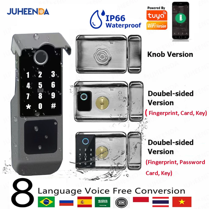 Tuya Smart Lock Waterproof IC Card Remote Control Digital Keypad Electronic Outdoor Wifi Fingerprint Lock For Home Garden Gate