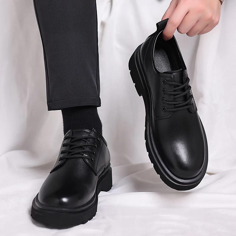 Men's Business Casual Breathable Shoes Spring 2026 New Style Leisure Leather Shoes Increased Height Inner Design British Style