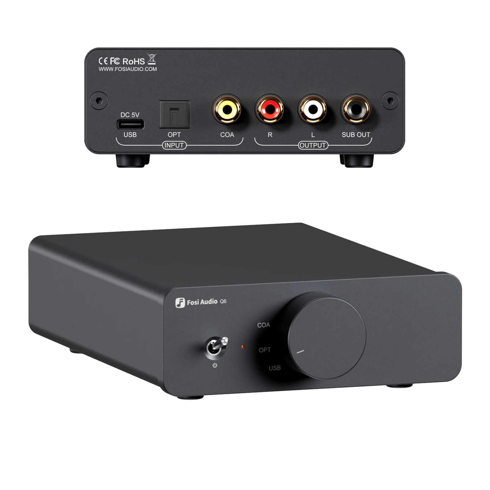 DAC USB Fosi Audio Q6 – Chipset XMOS XU316 e AK4493S, PCM 768kHz/32Bit e DSD512 DAC Hi-Fi desktop compatto