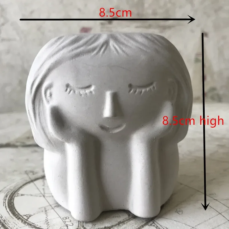 Cement Desktop Decoration Ornament Clay Craft Girl Vase Candle Holder Molds DIY 3D Silicone Concrete Buddha Head Pot Mould