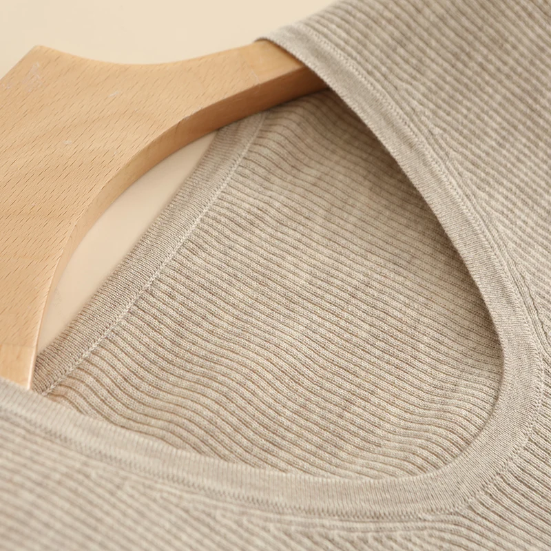 Spring/Summer New Women's U-neck Half sleeved Striped Sweater Slim Fit Mid sleeved Bottom Top Wool Knitted sweater