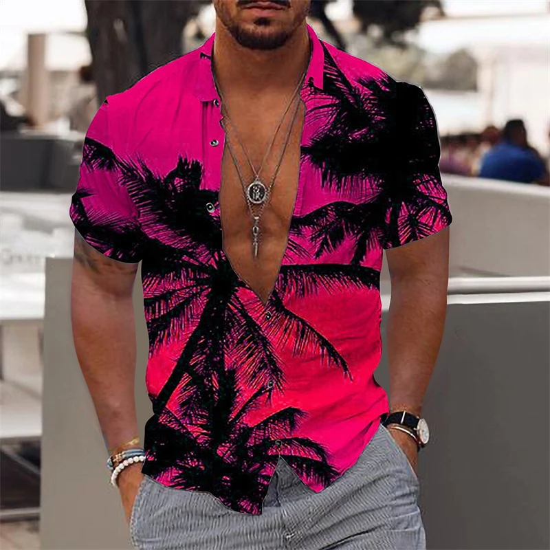 

Casual Coconut Tree Graphic Hawaiian Shirts Summer Fashion Short Sleeve 3D Printed Beach Shirt Loose Vacation Mens Clothing New