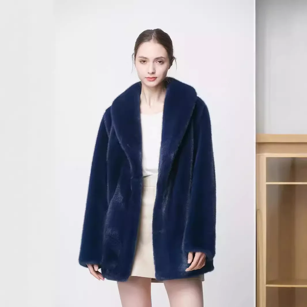 KIDCRKJ 겨울 여성 밍크 퍼 재킷 솔리드 싱글 브레스티드 플리스 여성 아우터 우아한 따뜻한 플러피 인조 퍼 재킷