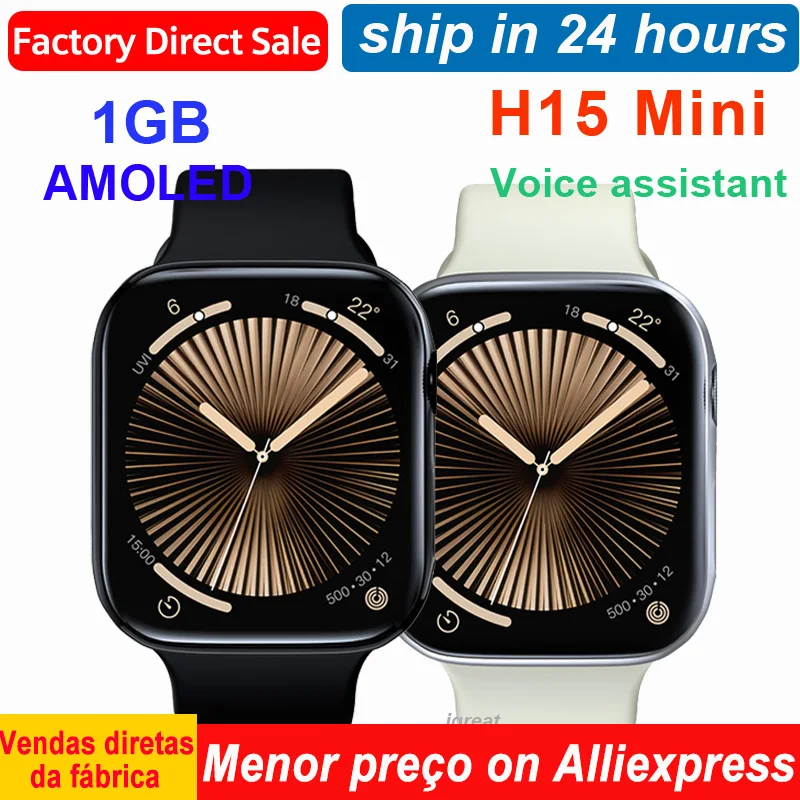 AMOLED H15 mini Smart Watch Series 10  1GB Compass ChatGPT NFC Bluetooth call IP68 Waterproof Sport Smartwatch Men Women