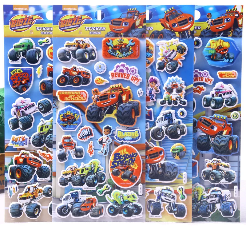 Children\'s Cartoon Car Robots Stereoscopic Foam Stickers Blaze and Monsters Laptop Luggage Guitar Decals Set Toys Kids Gifts