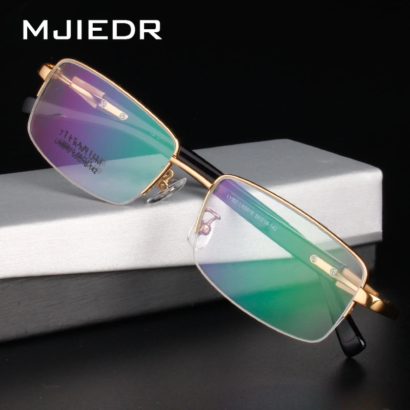 

MJIEDR Titanium Glasses Frame Business Men Square Eyewear New Male Classic Semi-rimless Optical Prescription Eyeglasses Frames