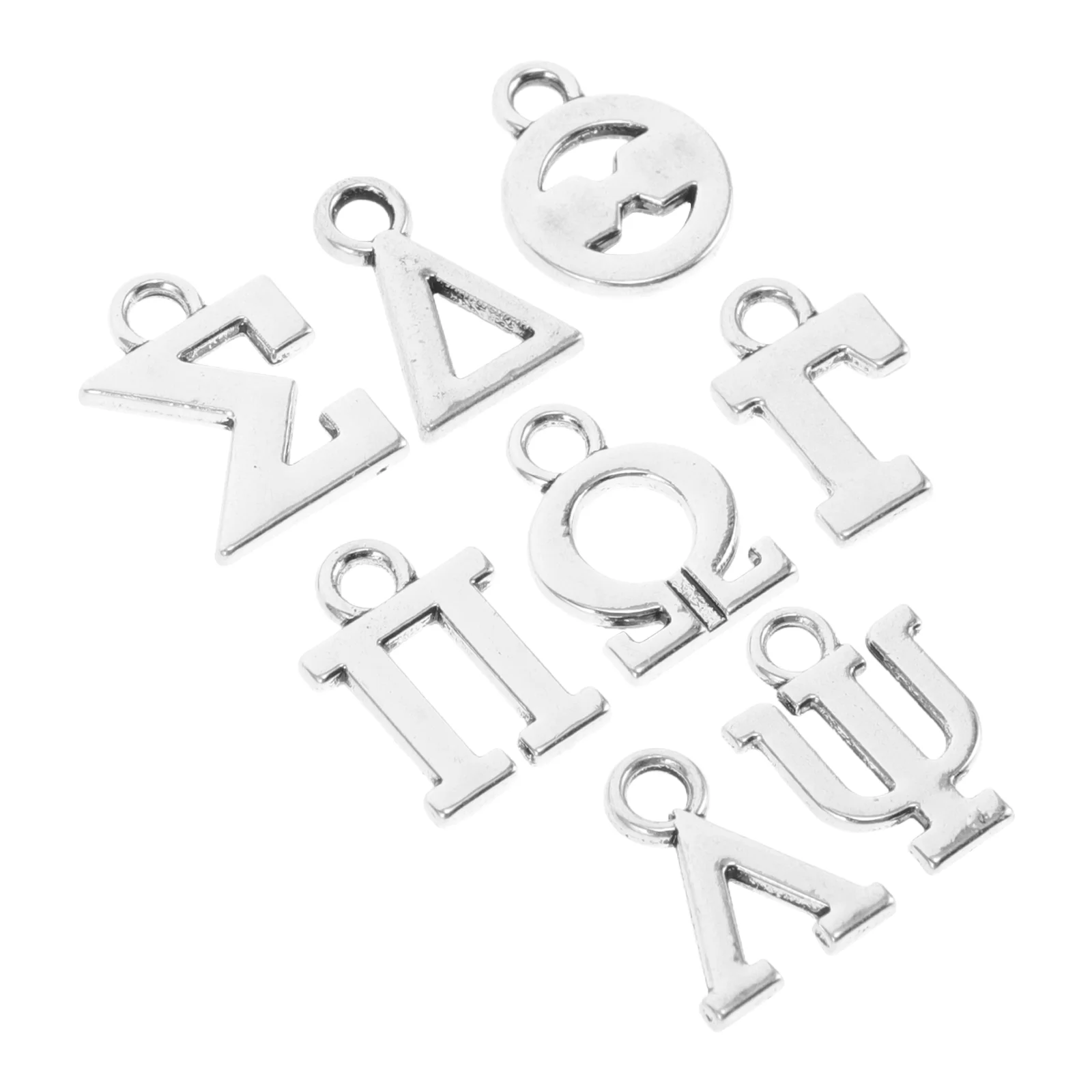 8 Stück griechische Buchstaben-Schmuck-Halsketten-Charms zum Selbermachen, Alphabet-Schlüsselanhänger, Zinklegierung für Buchstaben