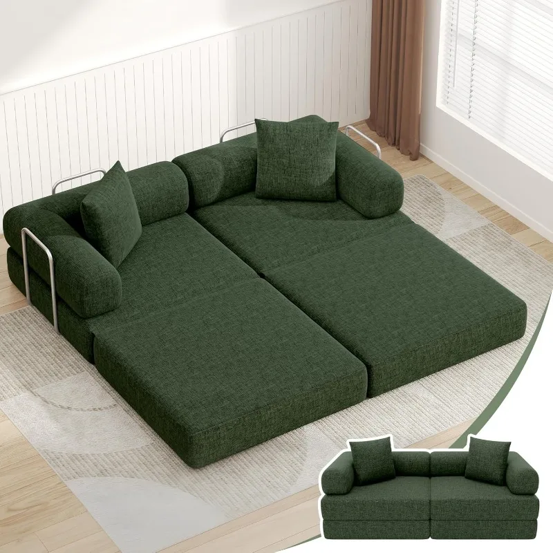 

Folding Sofa Bed Convertible Foam Floor Sleeper Mattress Couch with Frame, 2-Seater Boneless Fold Out Loveseat Section