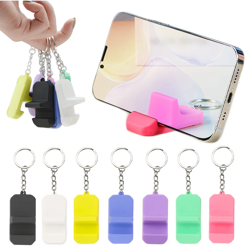 Mini Universal Portable Phone Stand for IPhone Samsung Xiaomi Metal Key Ring Mobile Phone Holders Plastic Desktop Mount