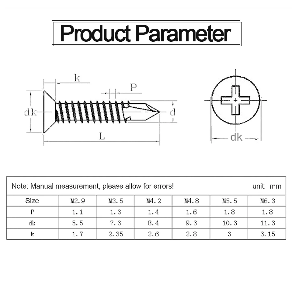 JUIDINTO 30pcs Phillips Flat Head Self Drilling Screw M4.2 M4.8 410 Stainelss Steel Hardiflex Screws for Sheet Metal