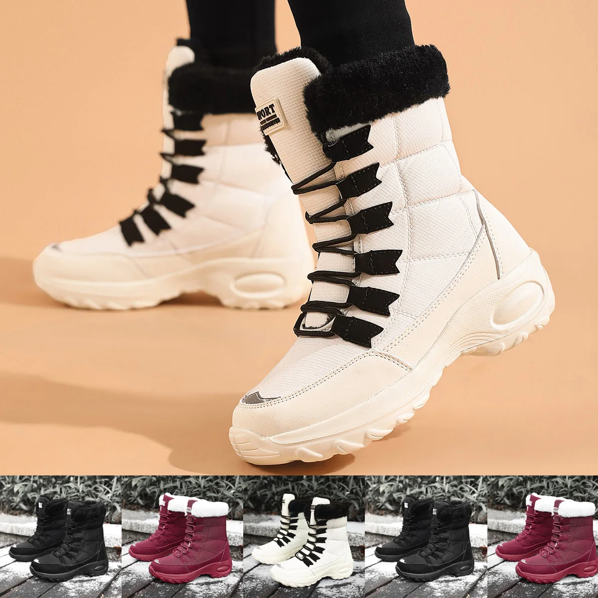 

Winter Women's Warm Snow Boots High Quality Plush Mid-Calf Waterproof Women Boots Fashion Comfort Women Hiking Boots Botas Mujer