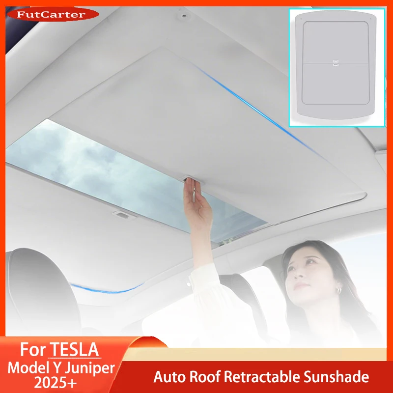 For Tesla Model Y Juniper 2025+ Upgrade Scroll Sunroof Sunshade Roof UV Protection Retractable Sun Visor Interior Accessories