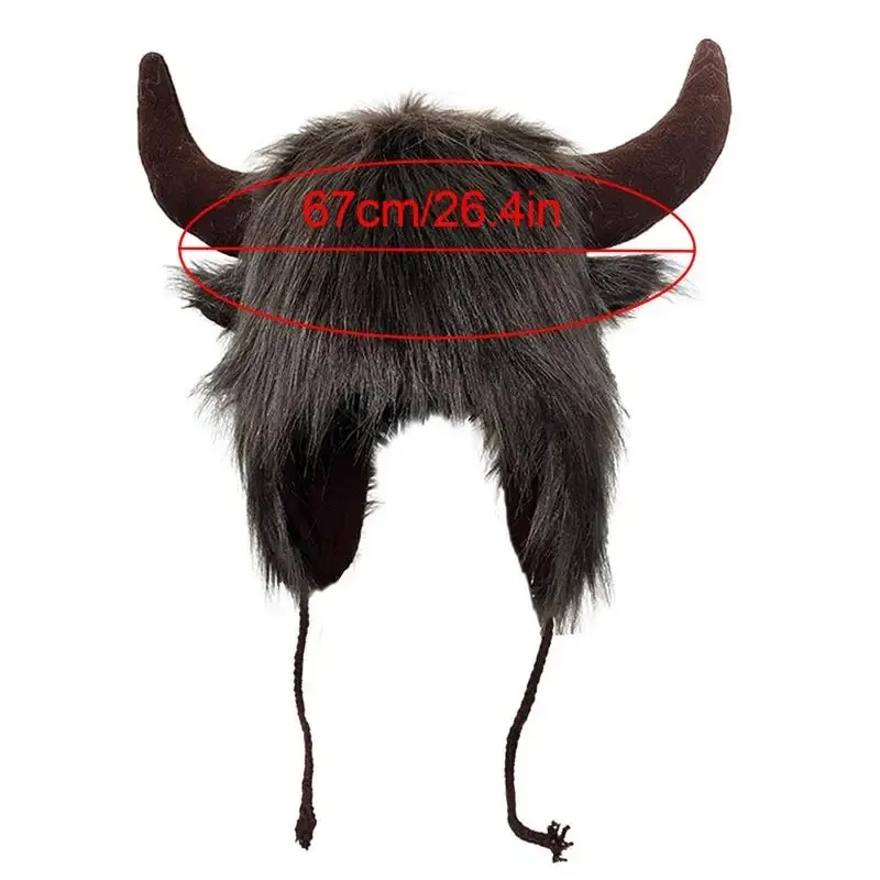 Funny Hat Halloween Fake Cow Horn Decor Thick Warm Faux Ear Protection Unisex Winter Windproof Fluffy Photo Prop Women Men Cap