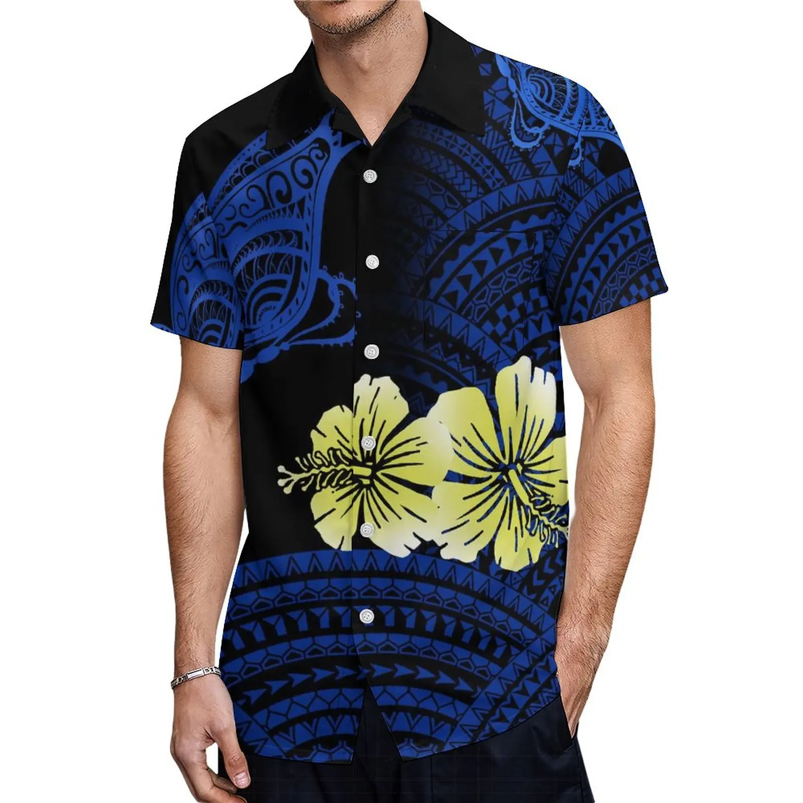 2024 Feature sexy Kleid Rundhals ausschnitt Schlitz langes polynesisches Kleid mit Herren Aloha Shirt Plus-Size-Paar Anzug