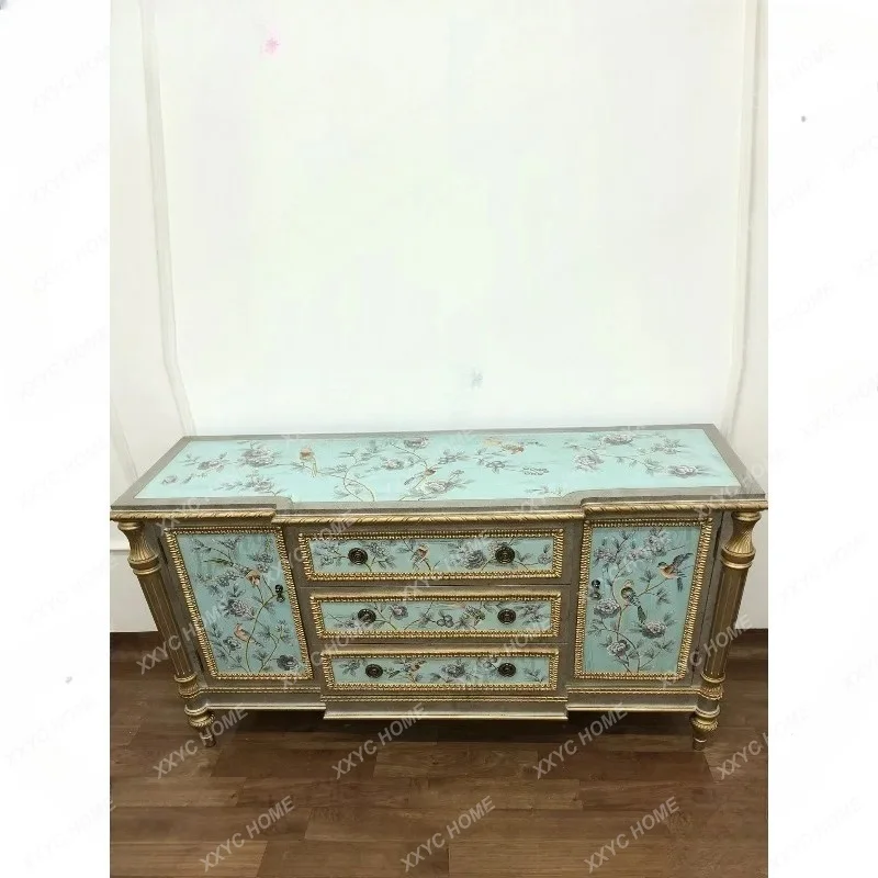 XXHigh-end  retro hand-painted gold-painted entrance cabinet, living room dining side cabinet, storage cabinet