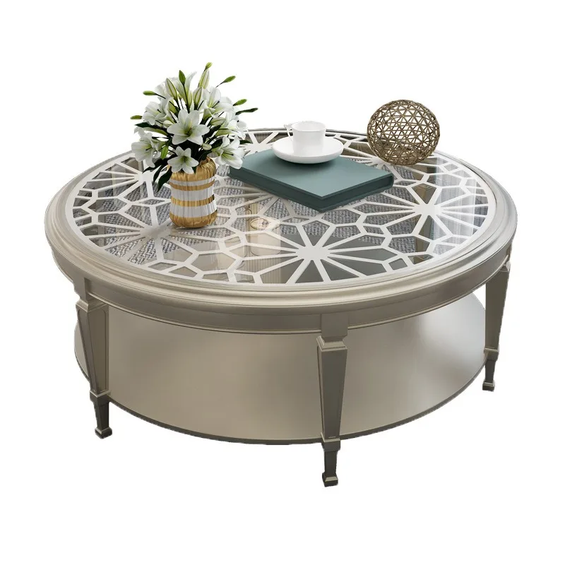 American light luxury round coffee table, creative tempered glass simple small apartment designer coffee table