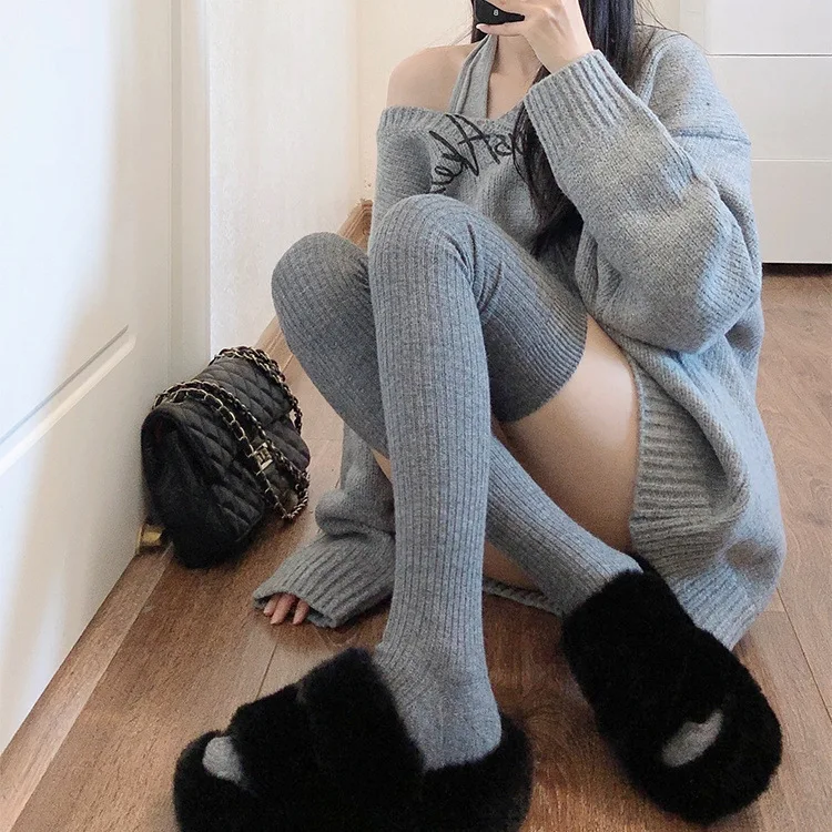 Long Tube Knee High Socks Women's Autumn and Winter Pure Cotton Slimming and Beautiful Leg High Tube Warm Black Thigh Socks