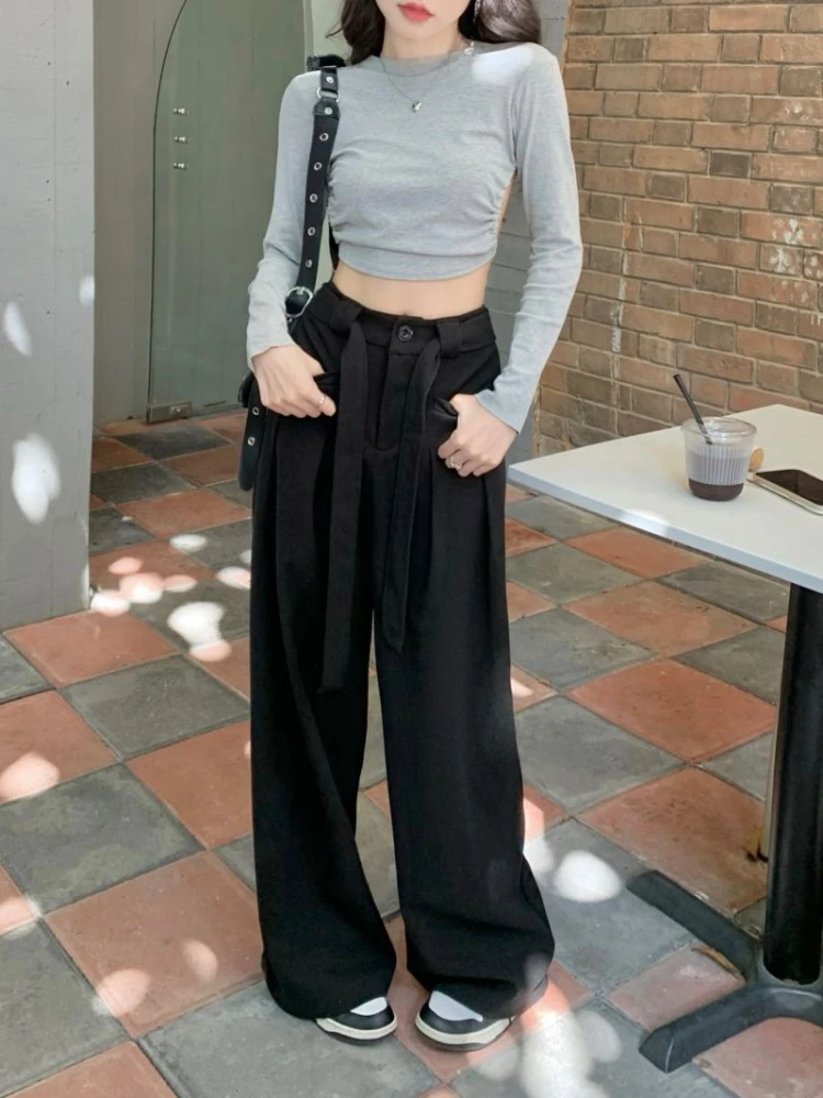 

ADAgirl High Waist Sweatpants Women Y2k Baggy Fashion Belt Pleated Straight Wide Leg Sport Pants Streetwear Vintage Kpop Trouser