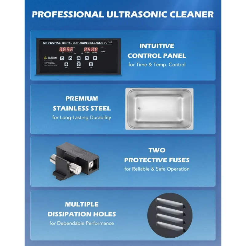 CREWORKS 30L Digital Ultrasonic Cleaning Machine with Degas and Gentle Mode, 600W Ultrasonic Cleaner Machine