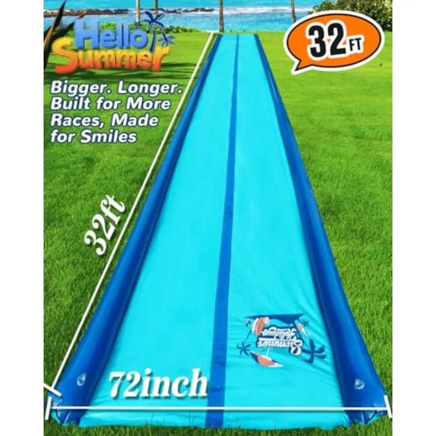Backyard slip and water slide for kids and adults, heavy-duty inflatable blue shark theme with sprinkler and bodyboards, 2-lane