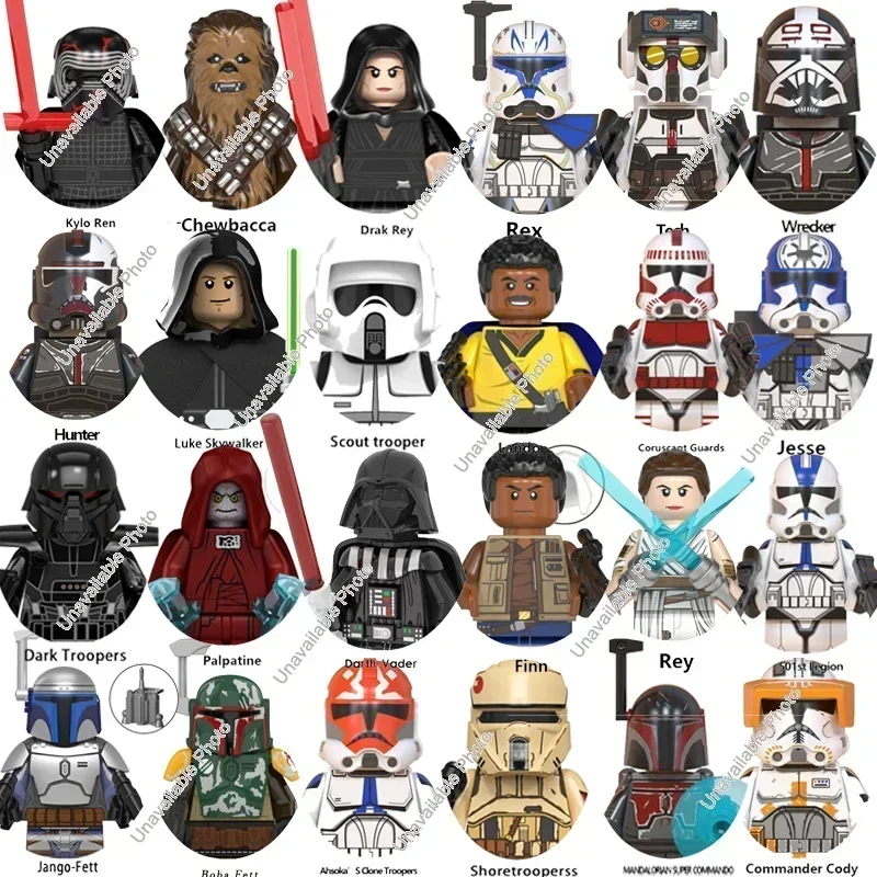 

Hot Toys Star Wars LUKE Skywalker Mandalorian Darth Vader Boba Fett Rex Kylo Ren Blocks Mini Robot Figure Bricks Assembling Doll