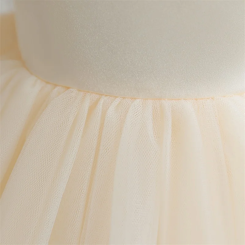 2024 Infant Baby Baptism Dress For Girls Kids Wedding Party Dresses Bow Beaded Tulle Christening Gown Birthday Children Clothes.