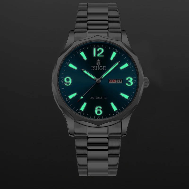 RUIGE   Stainless steel watch chain with luminous automatic mechanical watch, fashionable and trendy casual gift for men