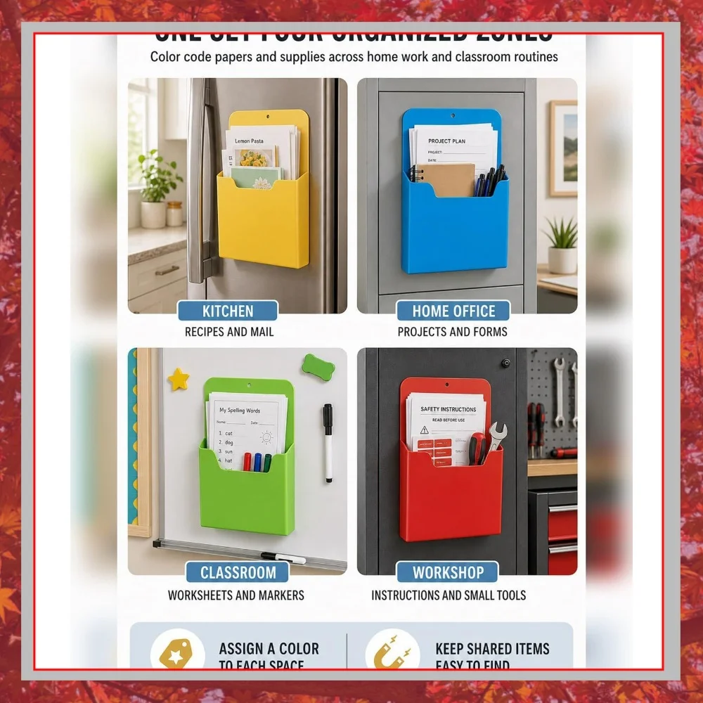Wall Mounted File Organizer Magnetic Document Storage Fridge Locker Whiteboard Letter A4 Paper Holder