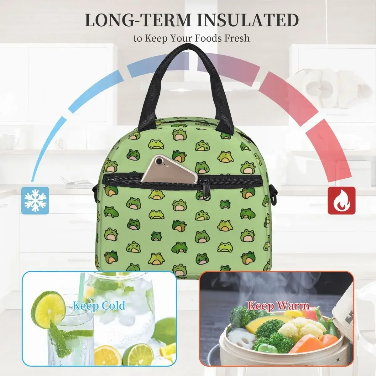 

Frogs Doodle Large Thermal Insulated Lunch Bag With Adjustable Shoulder Strap Portable Food Bags Cooler Thermal Food Box