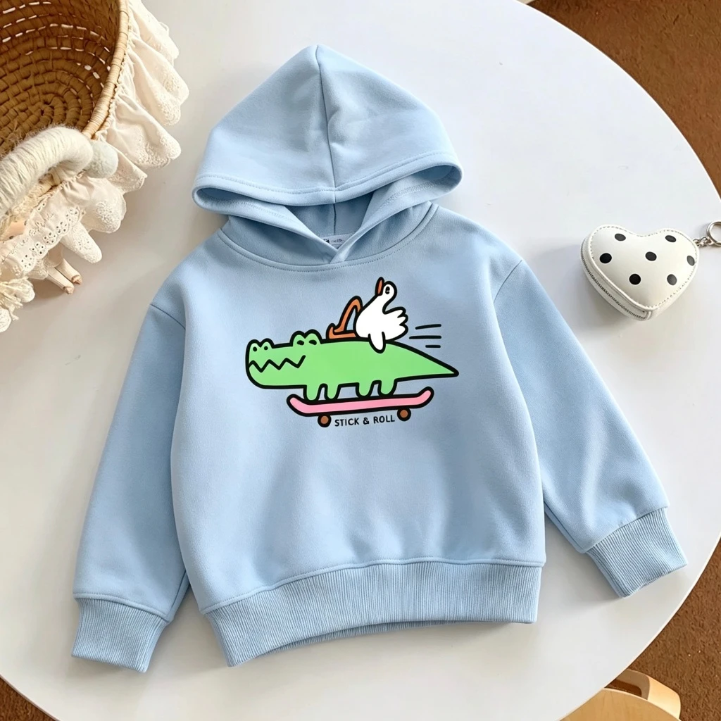 Apple Cherry Print Sweatshirts Velvet Solid Color Hooded Tops Outer Wear New Design Autumn Clothing Kids Fashion Lovely Hoodies