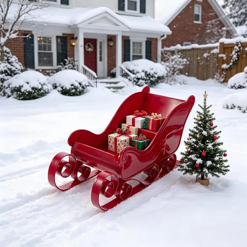 Mini Christmas Sleigh Candy Tray Platter Classic Outdoor Decor Dish for Festive Snacks