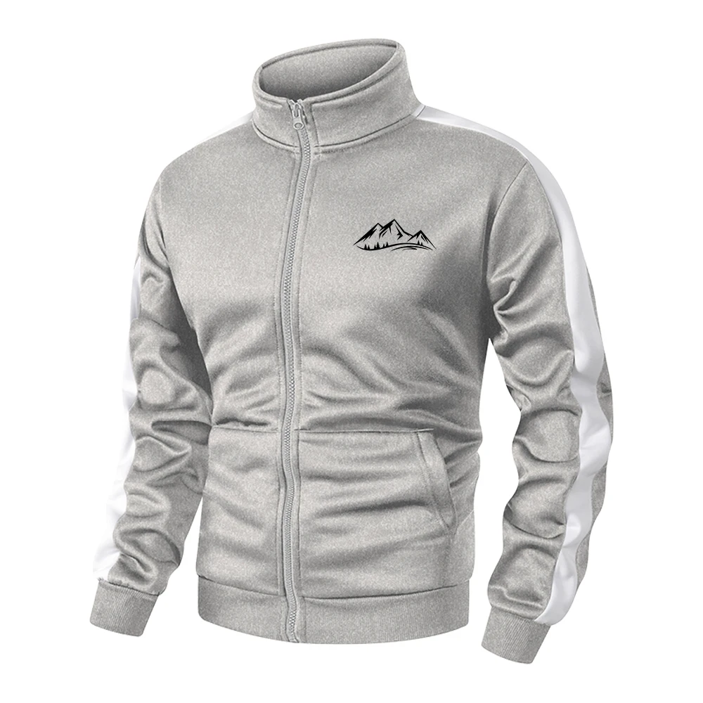 Men's Trendy Mountain Print Casual Jacket Warm Zip Up Outerwear For Spring Autumn Suitable For Daily Running Fitness And Sports