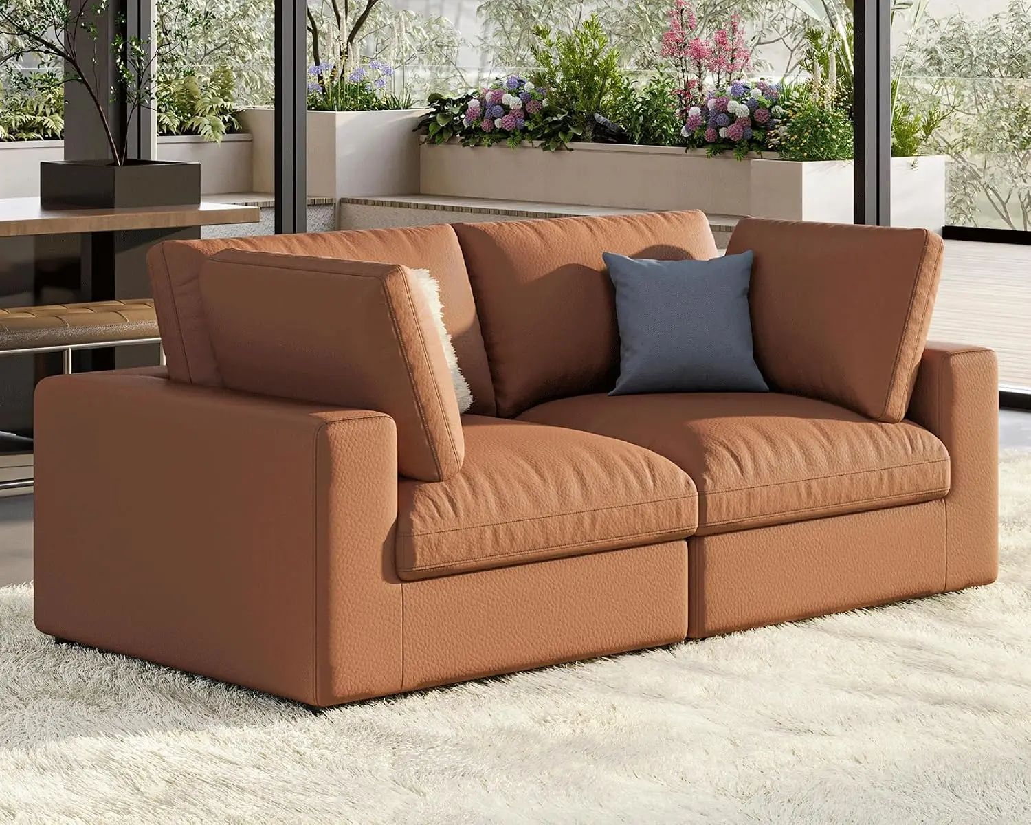 76" Loveseat Sofa for Living Room, Modular Sectional Sofa, Brown Leather, Customized