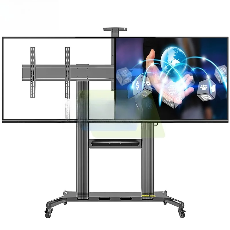 AF200 Dual Mount Dual Monitor Stand, Side by Side with Wheels