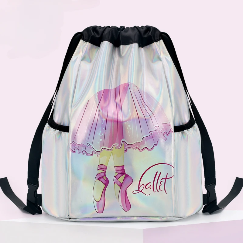 Mochila de Ballet brillante con láser para niñas, bolso de bolsillo para baile, mochila de gimnasio, bolso de hombro de entrenamiento para niños, paquete de bailarina