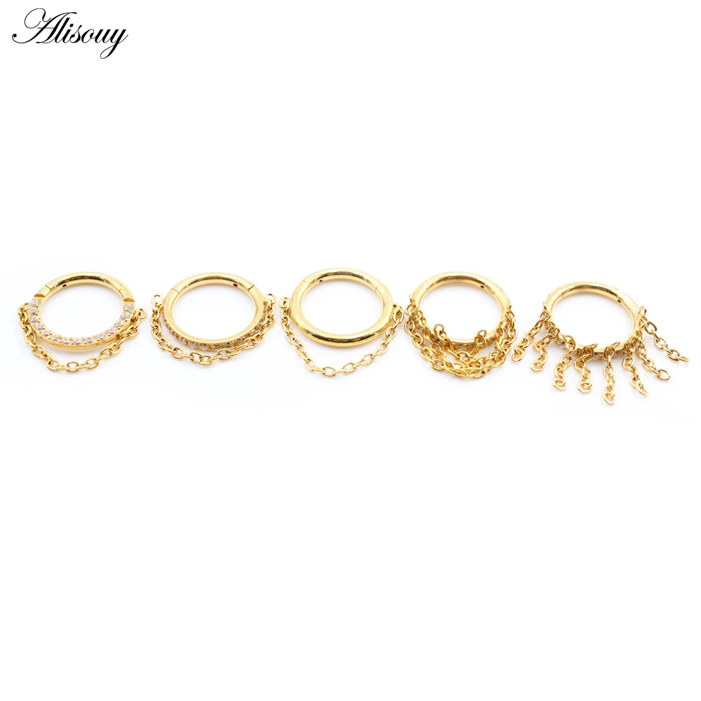 1PC G23 Titanium Zircon CZ Chain Pendant Nose Ring Daith Ear Captive Tragus Cartilage Helix Hoop Earrings Piercing Body Jewelry