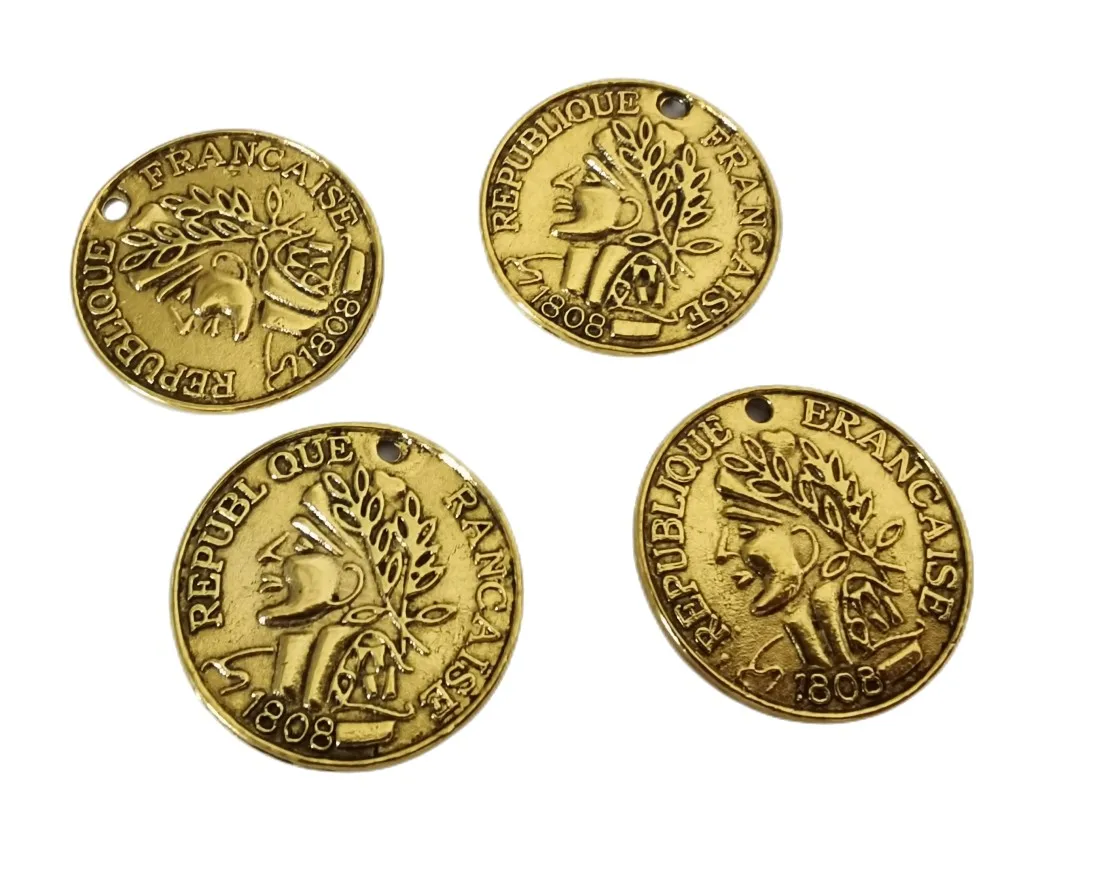 

120PCS Antiqued Gold Metal Game Coin Round Charms Pendants 23mm