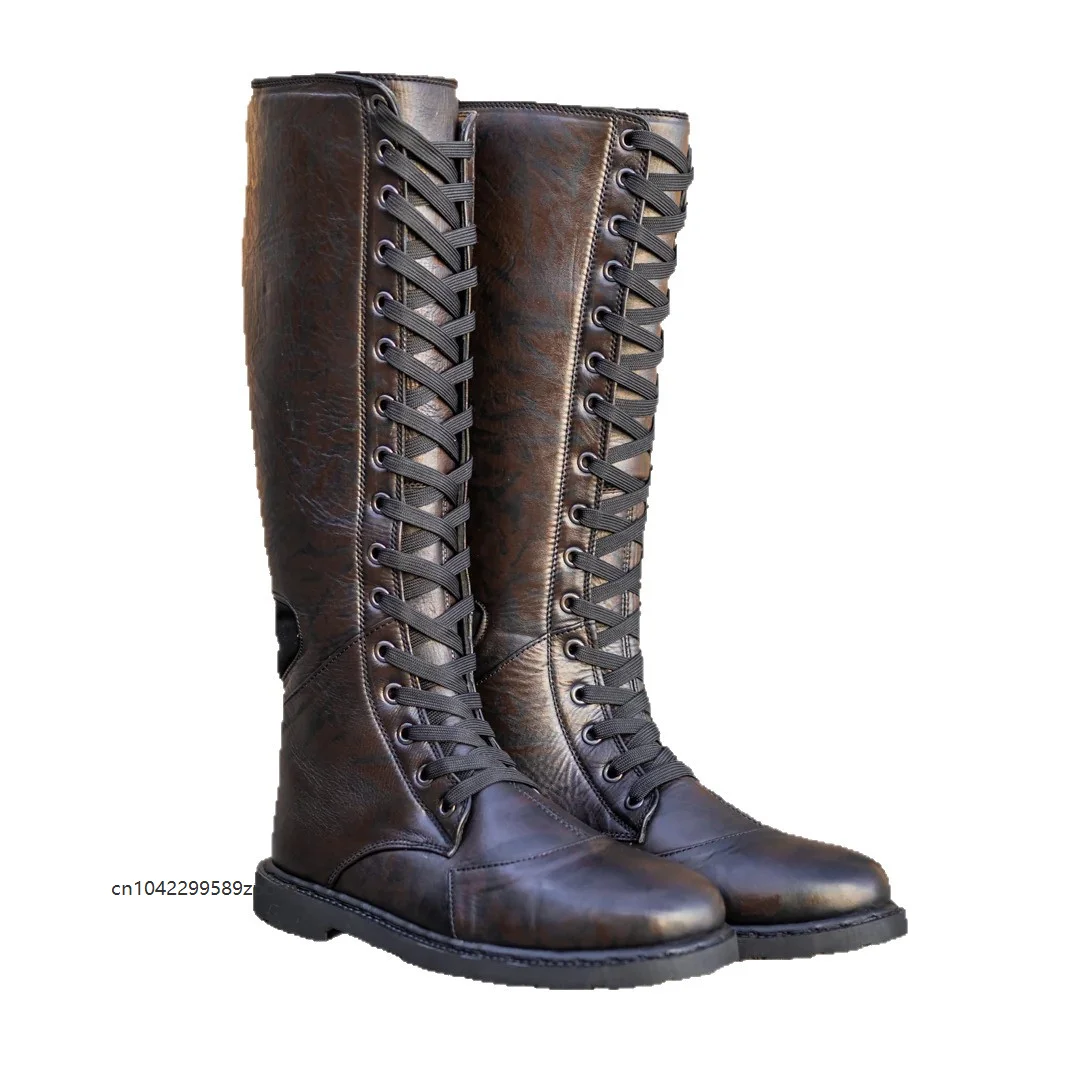 Vintage Medieval Knee High Boots Round Toe Vintage Pirate Warrior Footwear Boot Halloween Party Cosplay Fancy Accessory Shoes 5