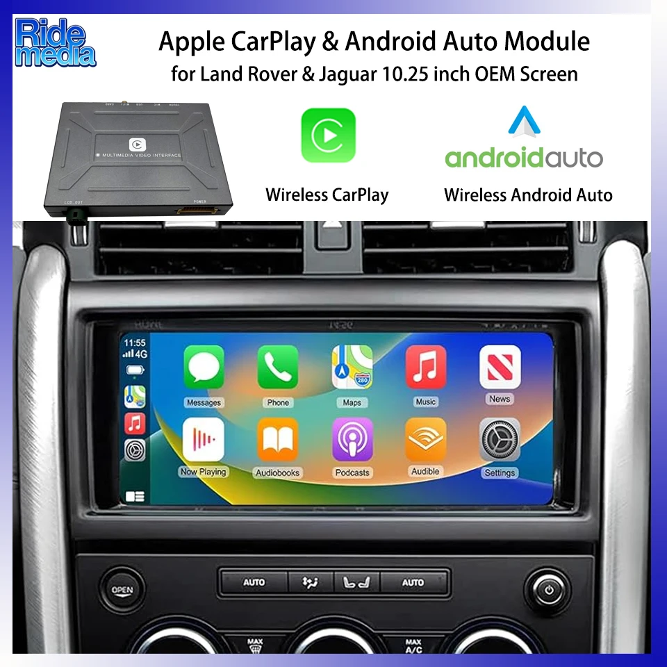 RideMedia 2026 Newly Released Wireless CarPlay Android Auto Interface for Jaguar XE XF I-PACE Range Rover Discovery5 10.25