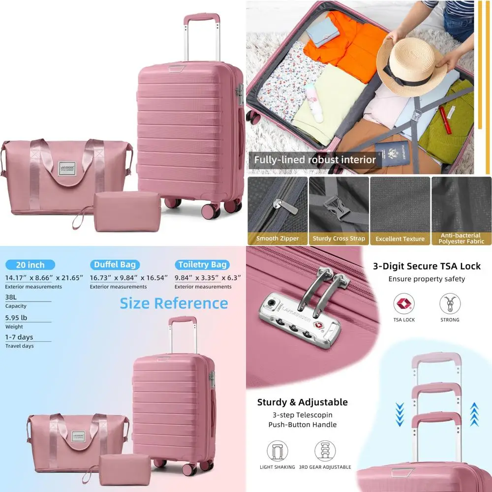 Juego de equipaje rígido Spinner de 3 piezas con cerradura TSA, bolsa de lona y maleta de mano para viaje