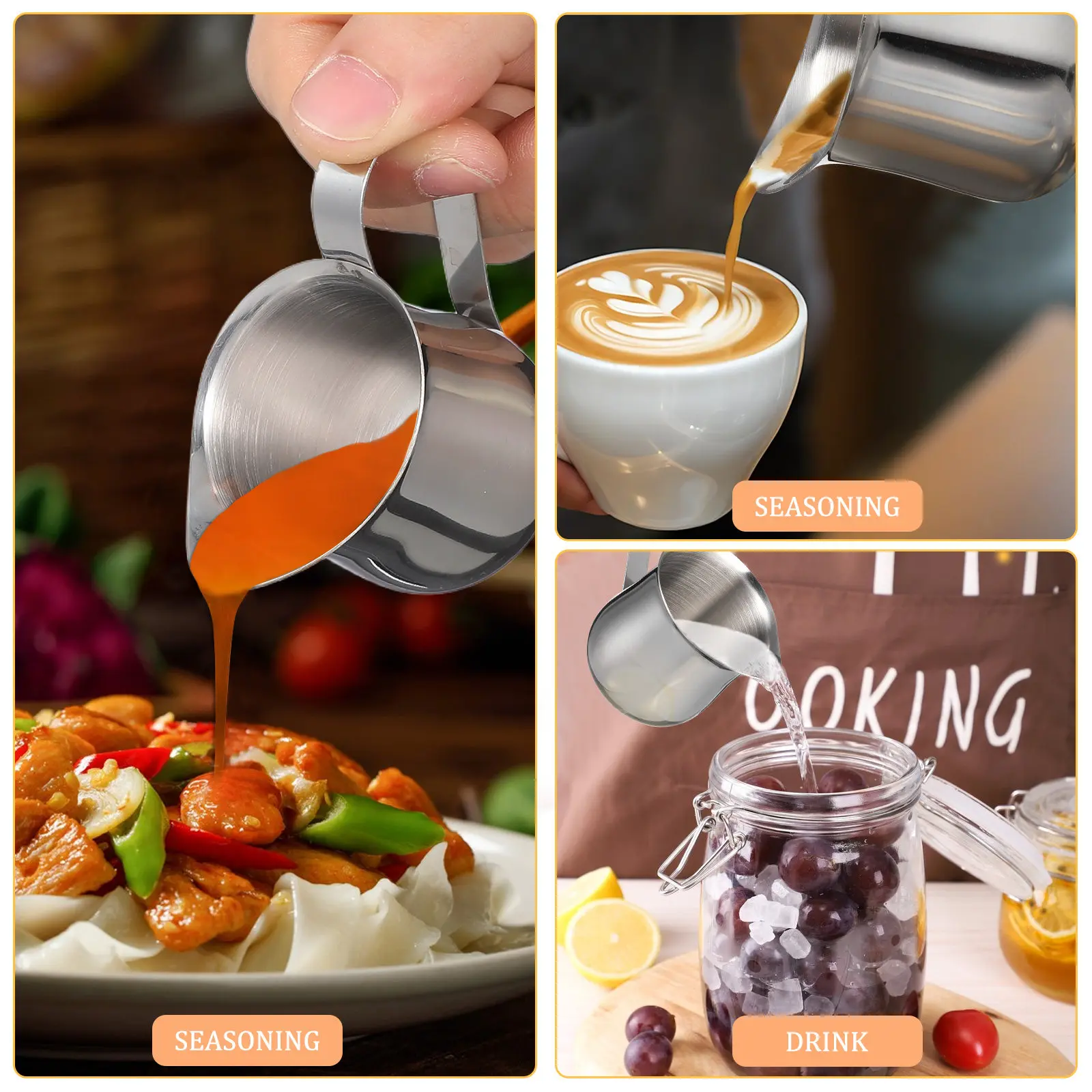 

Набор из 4 кувшинов для молока из нержавеющей стали с эргономичной ручкой для дома, кофейни, ресторана, для приготовления эспрессо и мерения порций