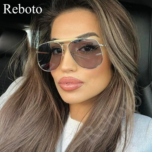 Fashion Pilot Women s Sunglasses 2024 Luxury Designer Oversized Metal Frame Square Shades Glasses For Woman Trend Retro UV400 AliExpress