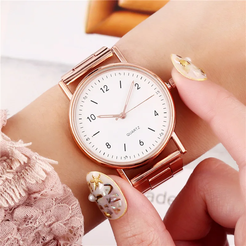 Luxury Rose Gold Stainless Steel Watches Women Classic Round Dial Watch Business Ladies Quartz Wristwatches Jewelry Reloj Mujer