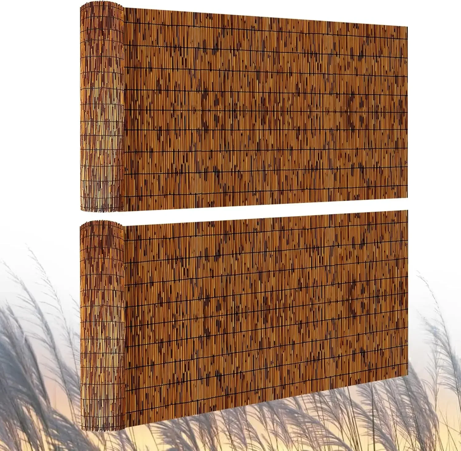 2 Pack Natural Reed Fence,4FT X 16.4FT Bamboo Fencing Privacy Reed Screening (Brown)