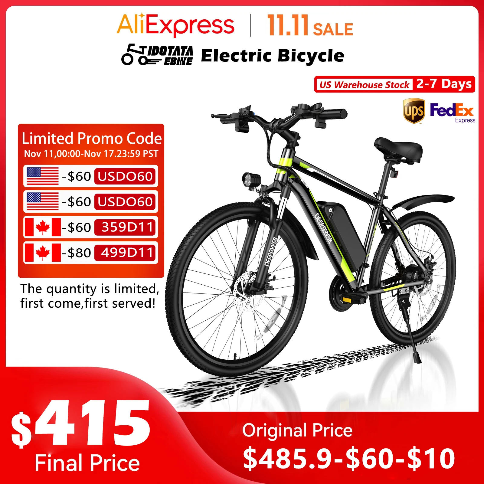 IDOTATA S26 Electric Bicycle 500W Motor 48V 12.8AH Removable Lithium Battery 26Inch Mountain Electric Bike 21Speed Cycling Ebike