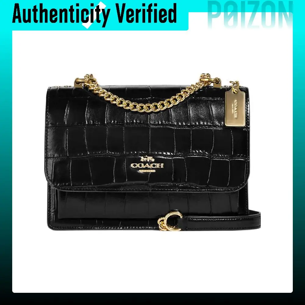 COACH Klare Crocodile Pattern Embossed Leather Crossbody Bags Medium Women's Black CC840-IMBLK