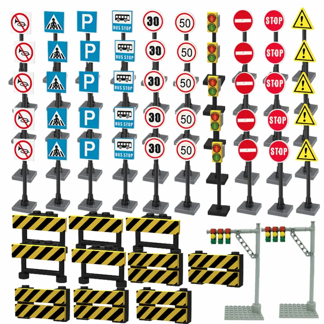 City Traffic Lights & Road Sign Building Bricks Play Set Toys Traffic Signs Building Block Toy for Boys Girls Kids